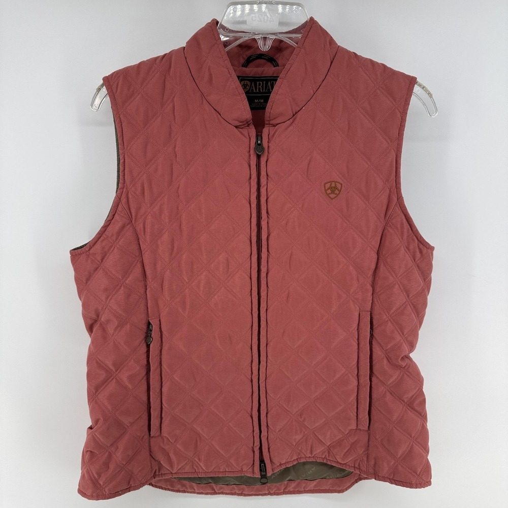 Ariat Vest Womens Medium Pink Quilted Full Zip Insulated Logo Pockets Outdoor